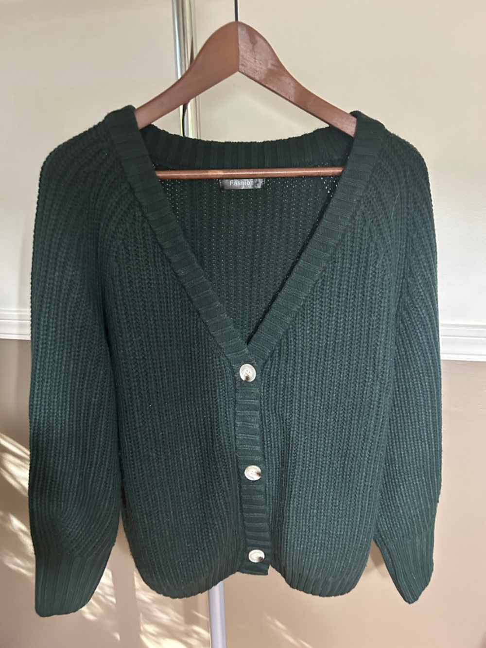 Amazon Dark Green Ribbed V-Neck Button Cardigan
